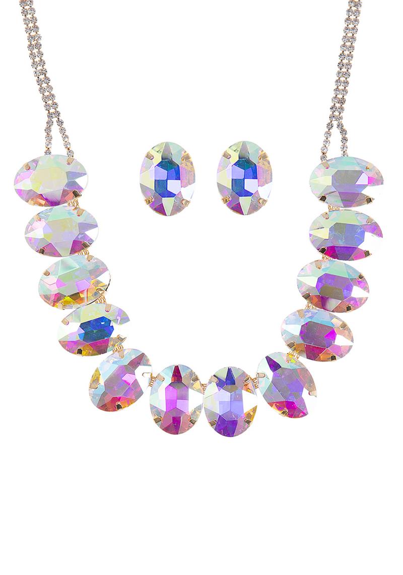 RHINESTONE STATEMENT OVAL NECKLACE AND EARRING SET