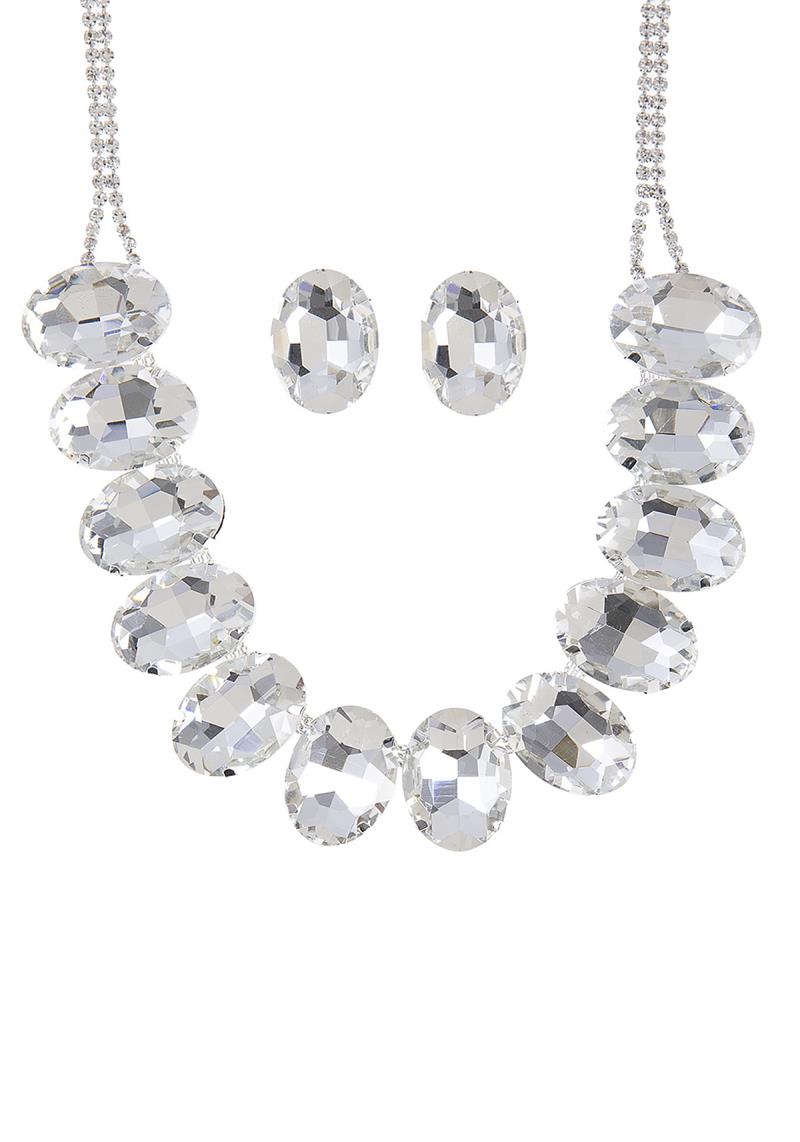 RHINESTONE STATEMENT OVAL NECKLACE AND EARRING SET