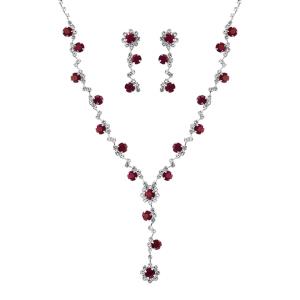 RHINESTONE FLOWER Y NECKLACE AND EARRING SET