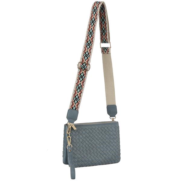 QUILT ZIPPER CROSSBODY BAG WITH GUITAR STRAP