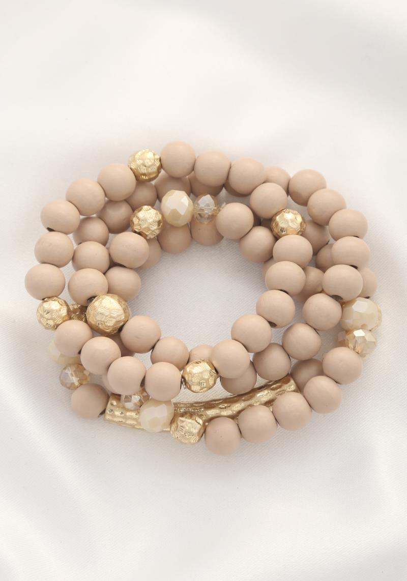 WOOD HAMMERED BEAD BRACELET SET