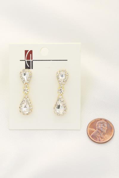 DOUBLE TEARDROP RHINESTONE DANGLE EARRING