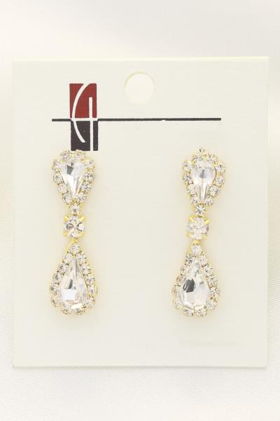 DOUBLE TEARDROP RHINESTONE DANGLE EARRING