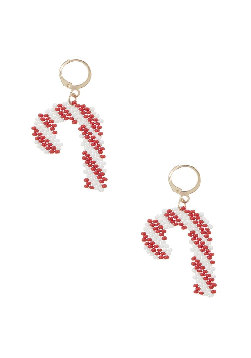 CHRISTMAS CANDY CANE SEED BEAD EARRINGS