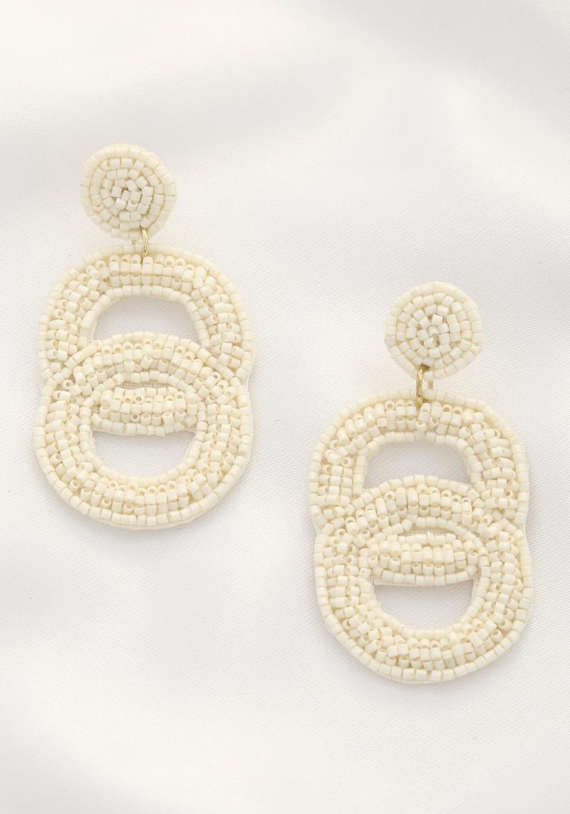 SEED BEAD DOUBLE CIRCLE POST DANGLE EARRING