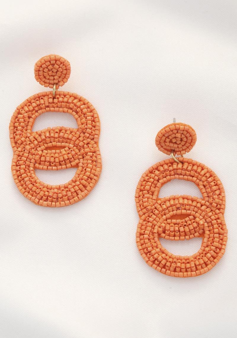 SEED BEAD DOUBLE CIRCLE POST DANGLE EARRING