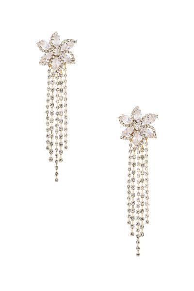 RHINESTONE CRYSTAL FLOWER TASSEL EARRING