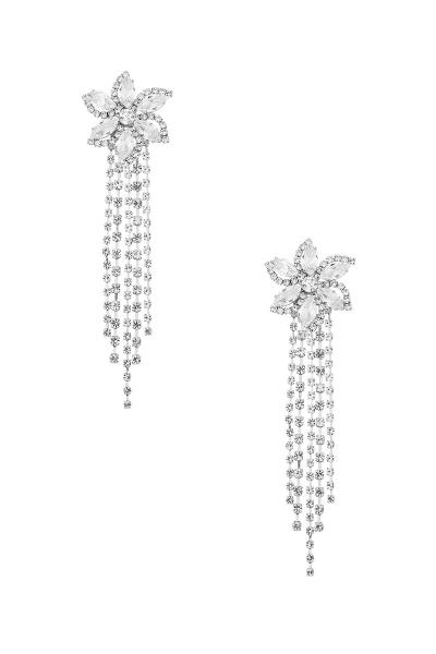 RHINESTONE CRYSTAL FLOWER TASSEL EARRING