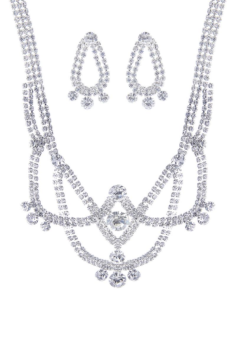 RHINESTONE BRIDAL CHANDELIER NECKLACE AND EARRING SET