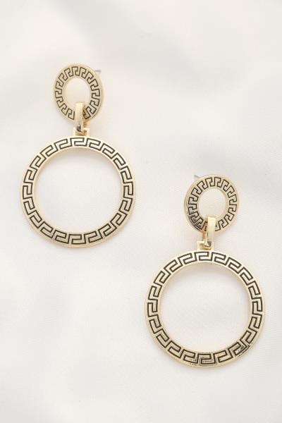 DOUBLE CIRCLE GREEK PATTERN DANGLE EARRING
