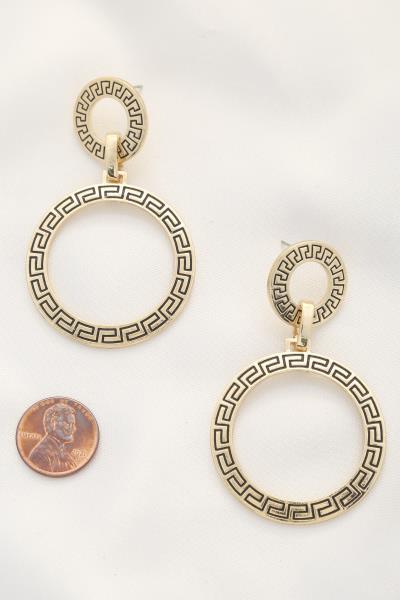 DOUBLE CIRCLE GREEK PATTERN DANGLE EARRING