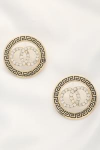 DOUBLE CIRCLE LINK GREEK PATTERN POST EARRING