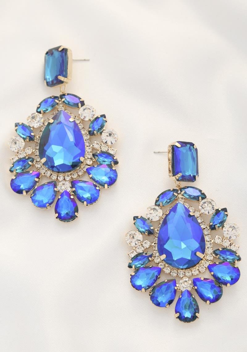 OVAL ROUND CRYSTAL DANGLE EARRING