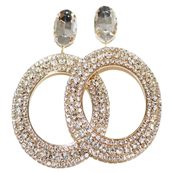 OVAL ROUND CRYSTAL DANGLE EARRING