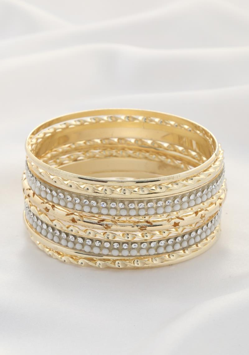 RHINESTONE METAL BANGLE BRACELET SET