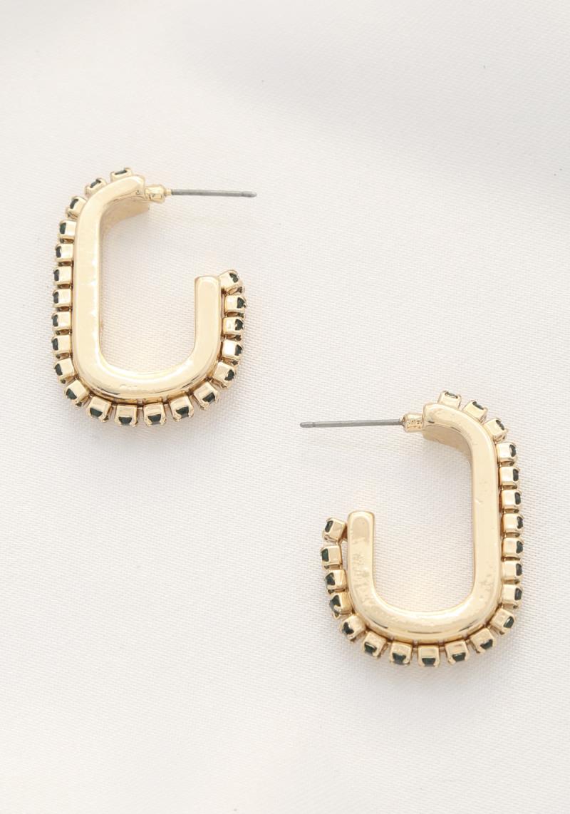 OVAL CRYSTAL EDGE METAL EARRING
