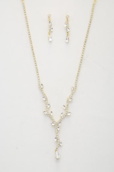 TEARDROP WAVY RHINESTONE NECKLACE