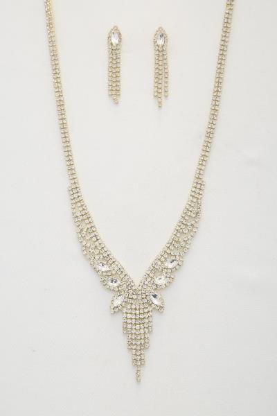 V SHAPE MARQUISE RHINESTONE NECKLACE