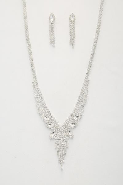 V SHAPE MARQUISE RHINESTONE NECKLACE