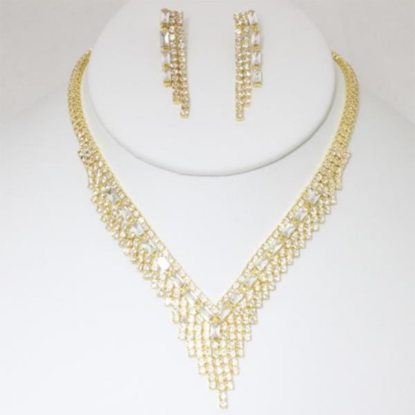 V SHAPE RHINESTONE NECKLACE