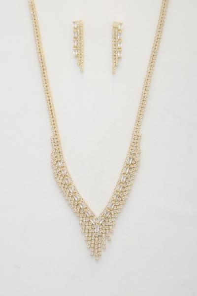 V SHAPE RHINESTONE NECKLACE