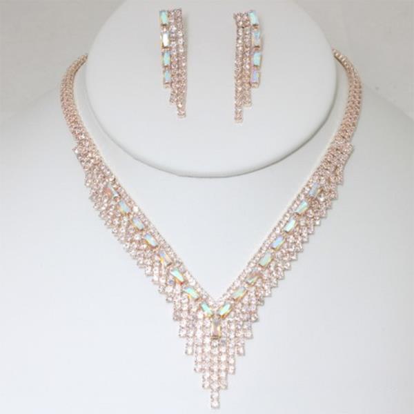 V SHAPE RHINESTONE NECKLACE