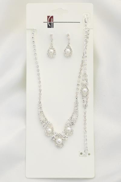 TEARDROP PEARL RHINESTONE BRACELET AND NECKLACE SET