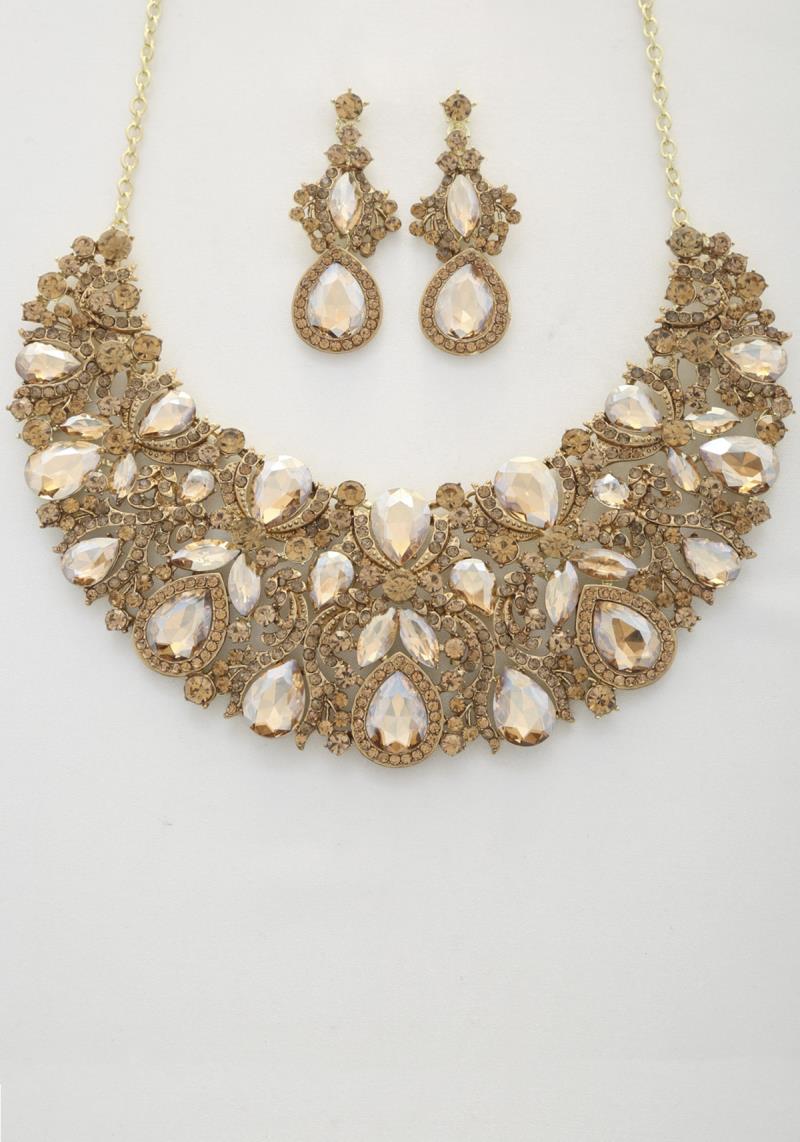 TEARDROP LINK RHINESTONE STATEMENT NECKLACE