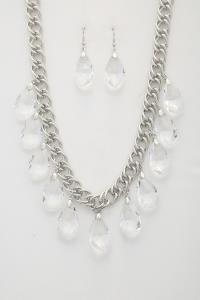 TEARDROP GLASS CRYSTAL DOUBLE CIRCLE LINK NECKLACE