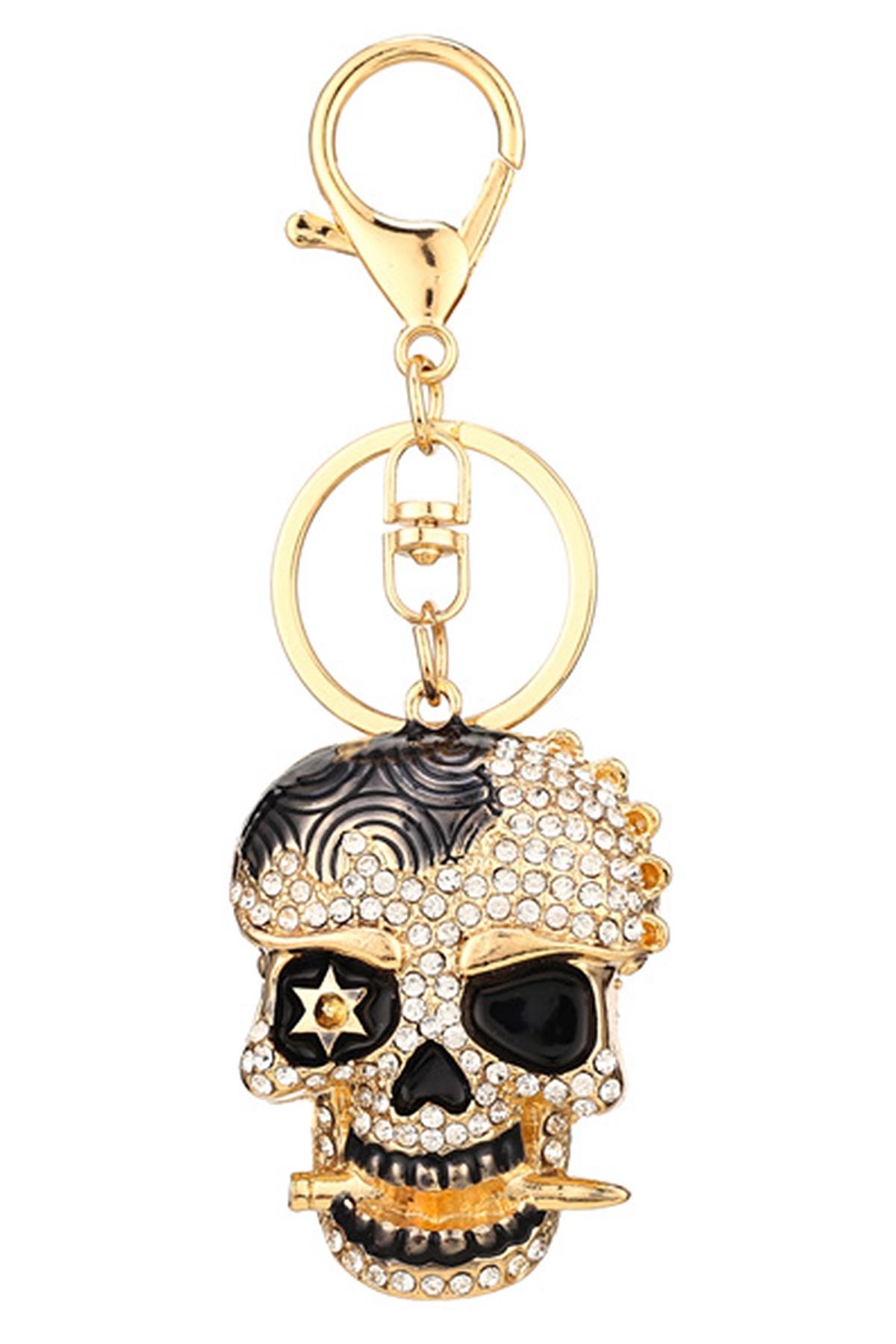 RHINESTONE EYE STAR DEAD SKULL METAL KEY CHAIN