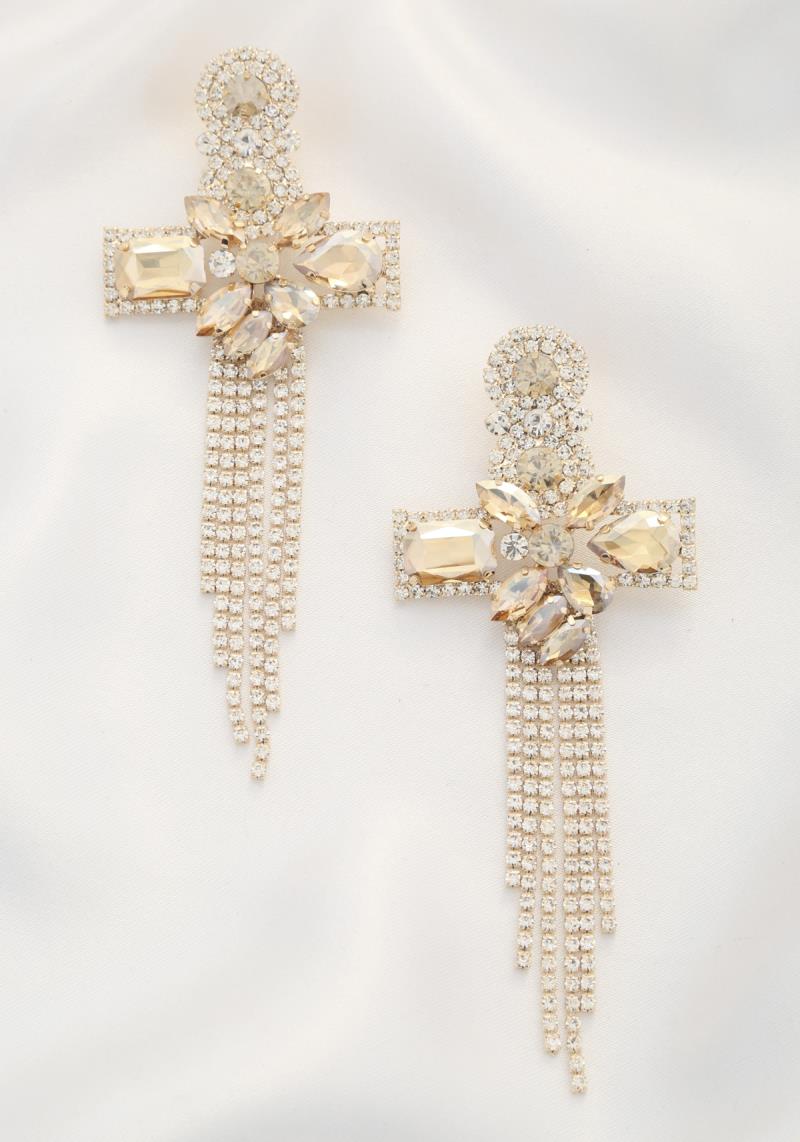 CHUNKY RHINESTONE CROSS DANGLE EARRING