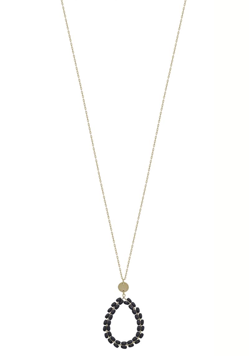 TEARDROP WOOD BEADS WIRED PNDT LNK NECKLACE