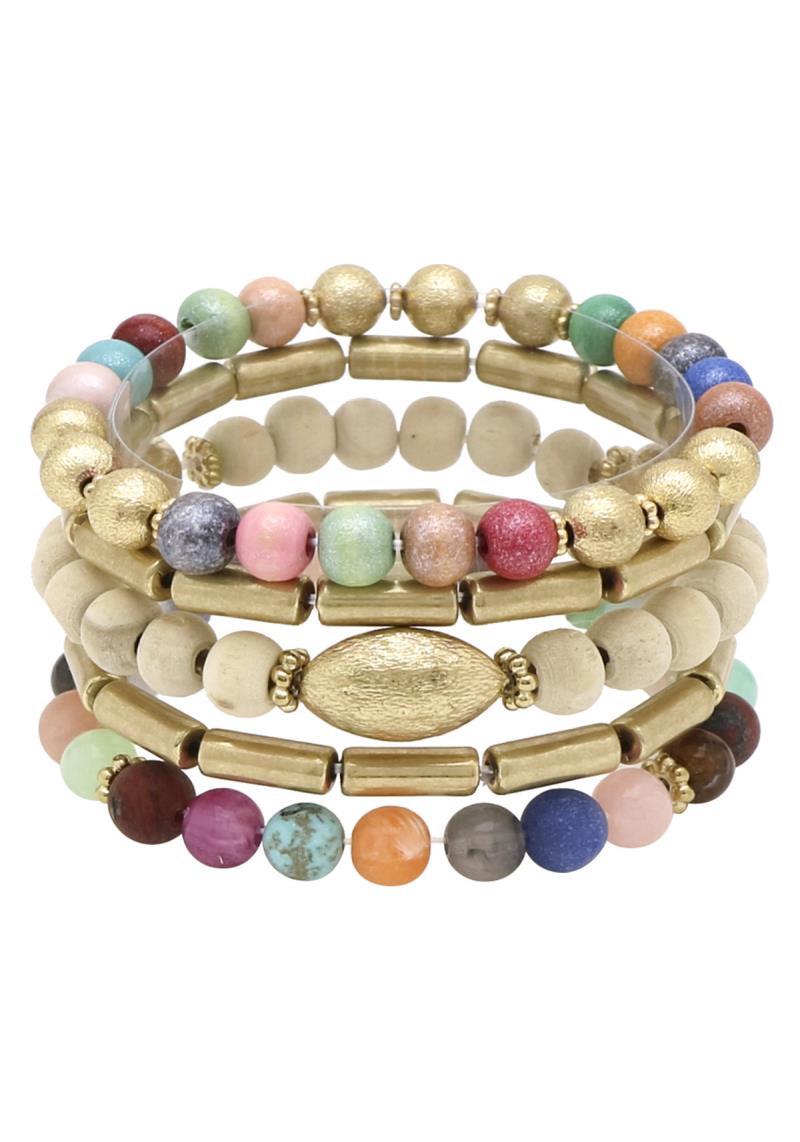 5 ROW MIXED MATERIAL BRACELET