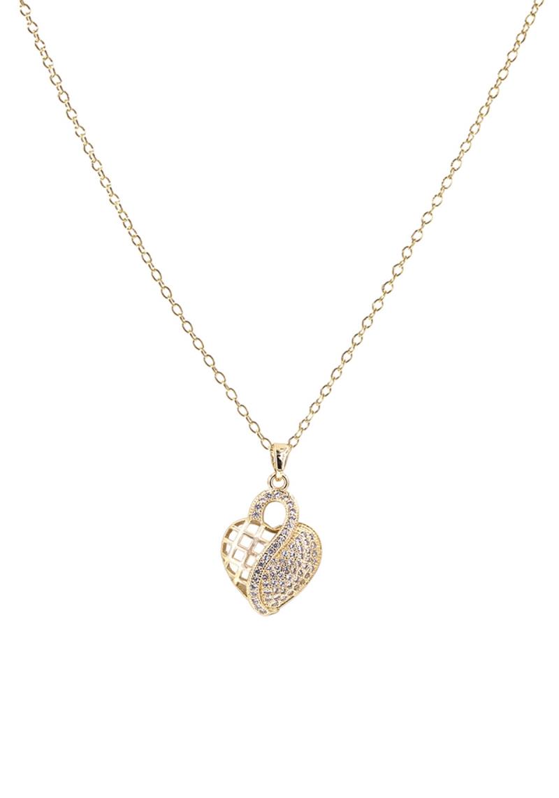 CRYSTAL HALF PAVE HEART NECKLACE