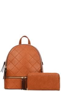 2IN1 ZIPPER QUILT BACKPACK WITH WALLET SET