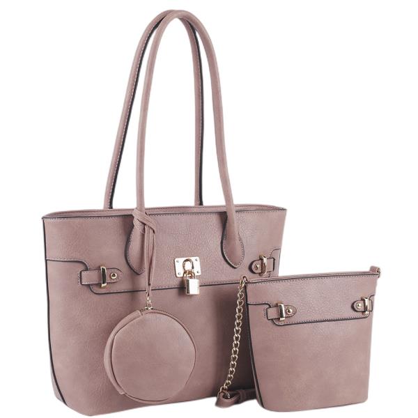3IN1 PLAIN TOTE BAG WITH CROSSBODY AND COIN PURSE SET