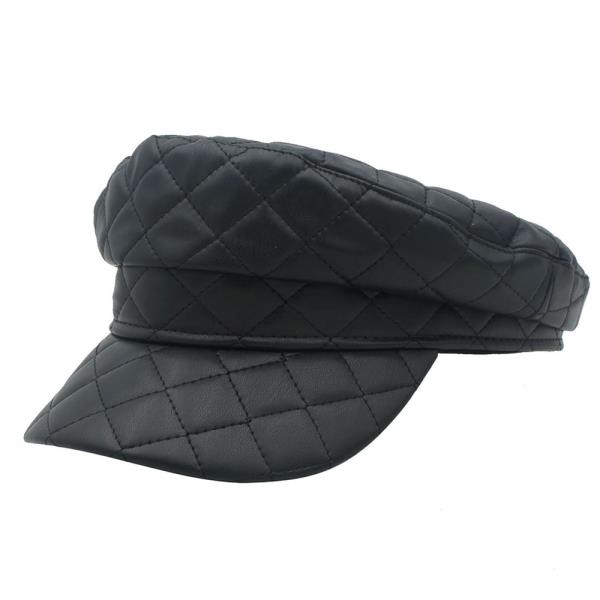 QUILTED FAUX LEATHER BAKER BOY HAT