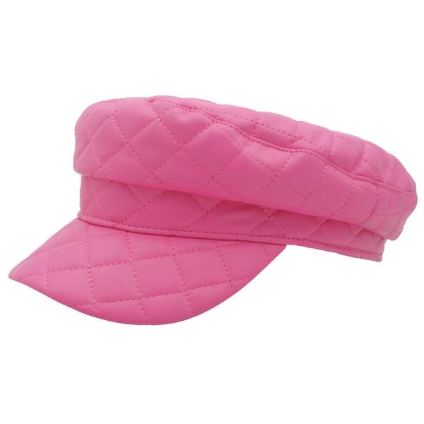 QUILTED FAUX LEATHER BAKER BOY HAT