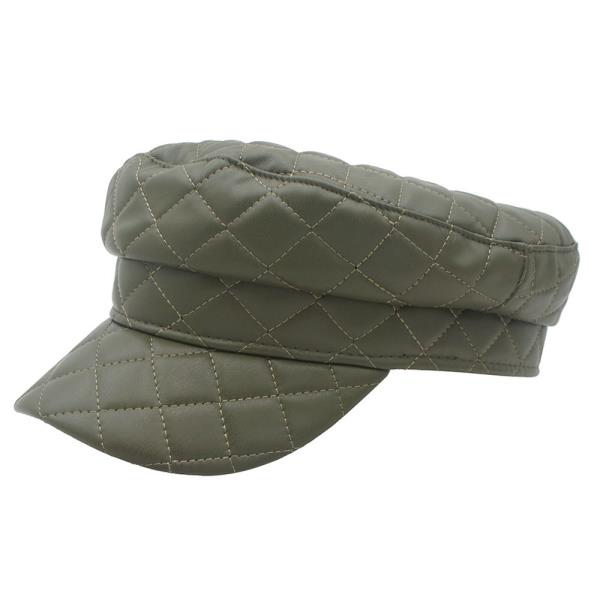QUILTED FAUX LEATHER BAKER BOY HAT