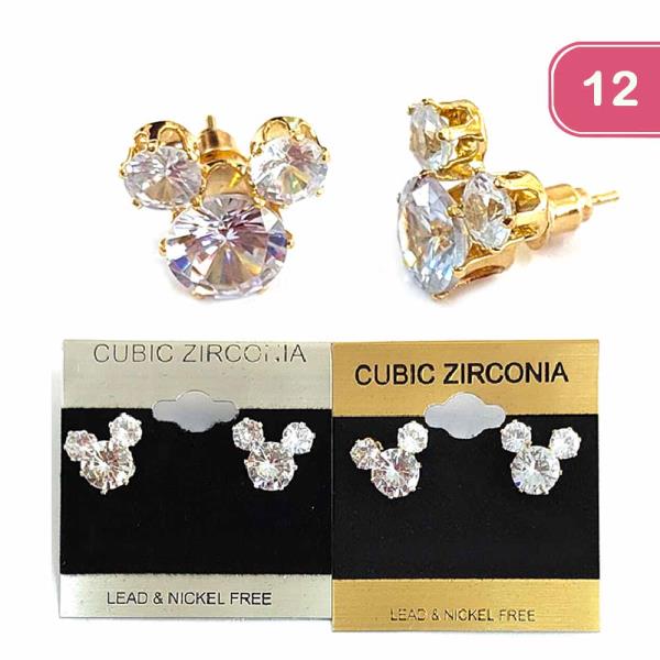 CUBIC ZIRCONIA POST EARRING 12 UNITS