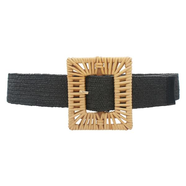 RECTANGLE RATTAN BUCKLE ELASTIC BELT