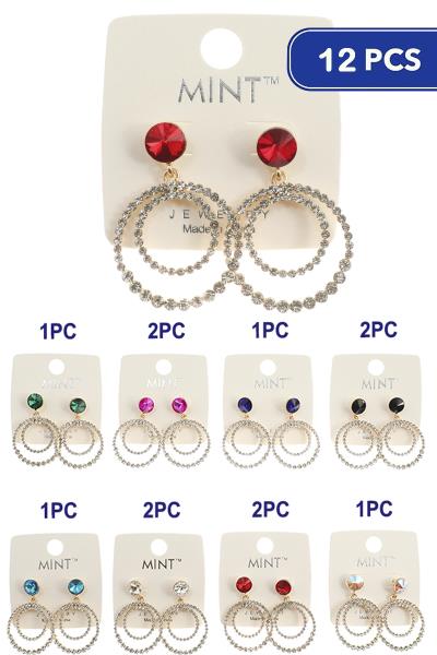 FASHION RHINESTONE DOUBLE ROUND DANGLE EARRING (12 UNITS)