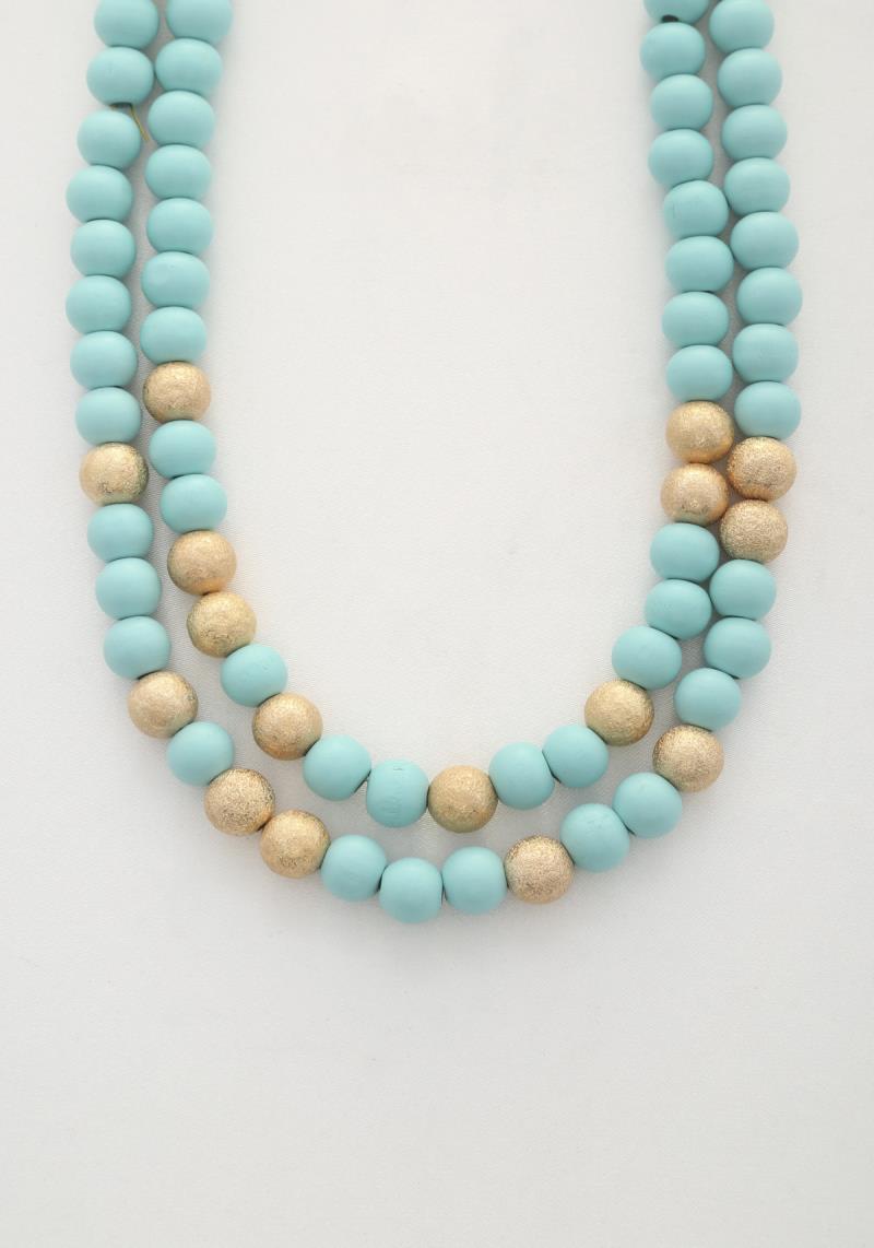 METAL WOOD BEAD NECKLACE