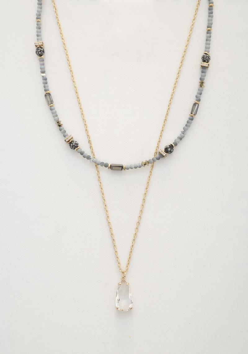 CRYSTAL TEARDROP BEADED LAYERED NECKLACE