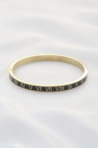 ROMAN NUMERAL STAINLESS STEEL BANGLE BRACELET