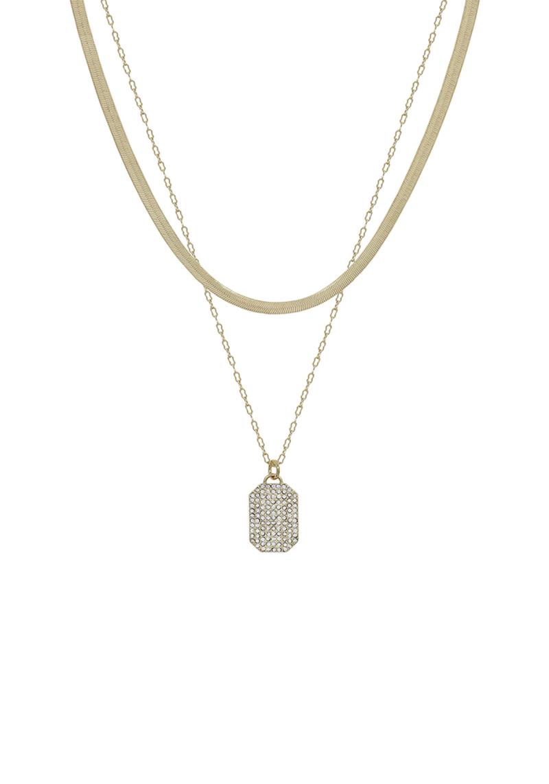 GEOMETRIC PAVE PENDANT SNAKE CHAIN NECKLACE