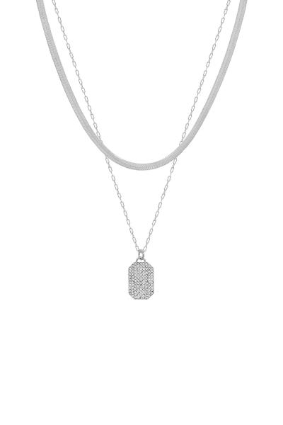 GEOMETRIC PAVE PENDANT SNAKE CHAIN NECKLACE