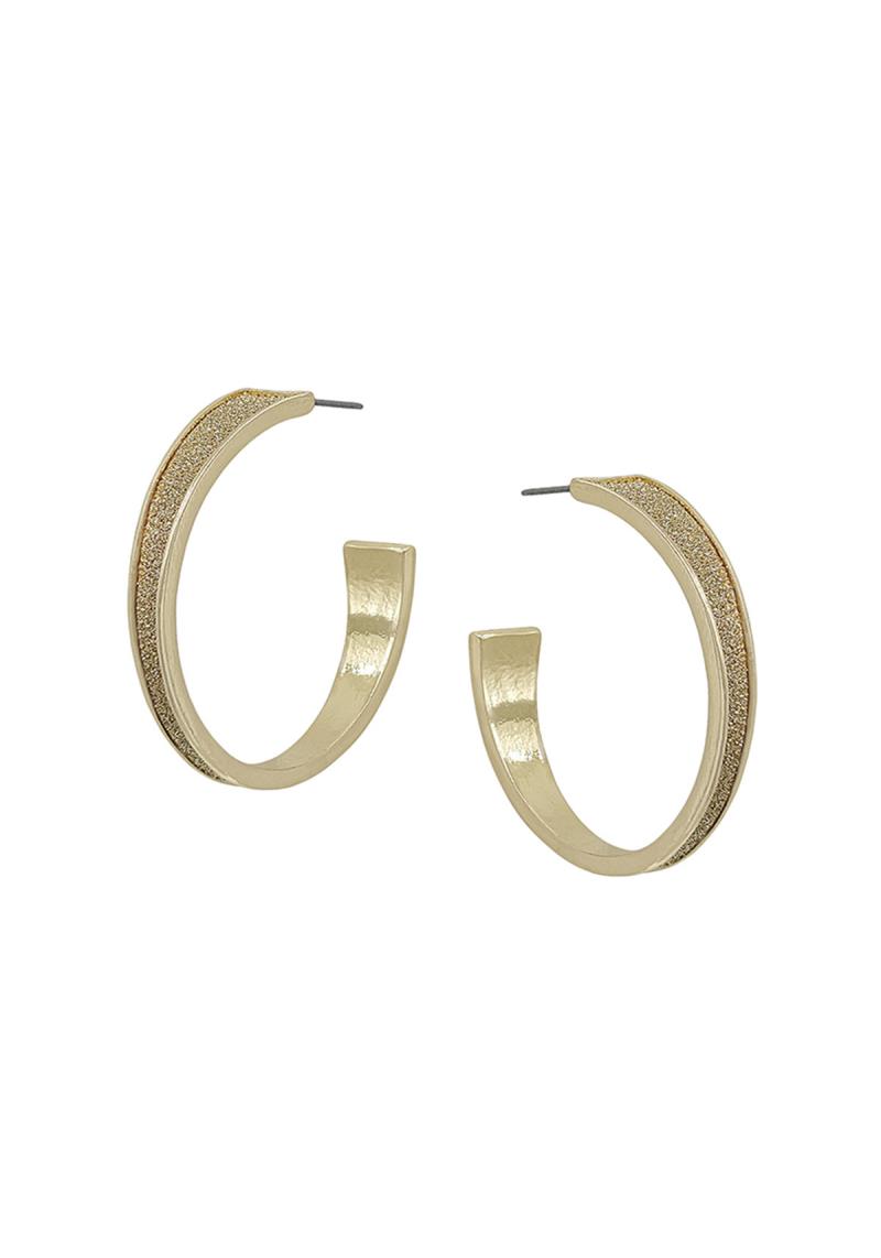METALLIC LEATHER ACCENT METAL HOOP EARRING
