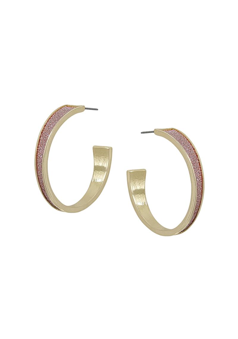 METALLIC LEATHER ACCENT METAL HOOP EARRING