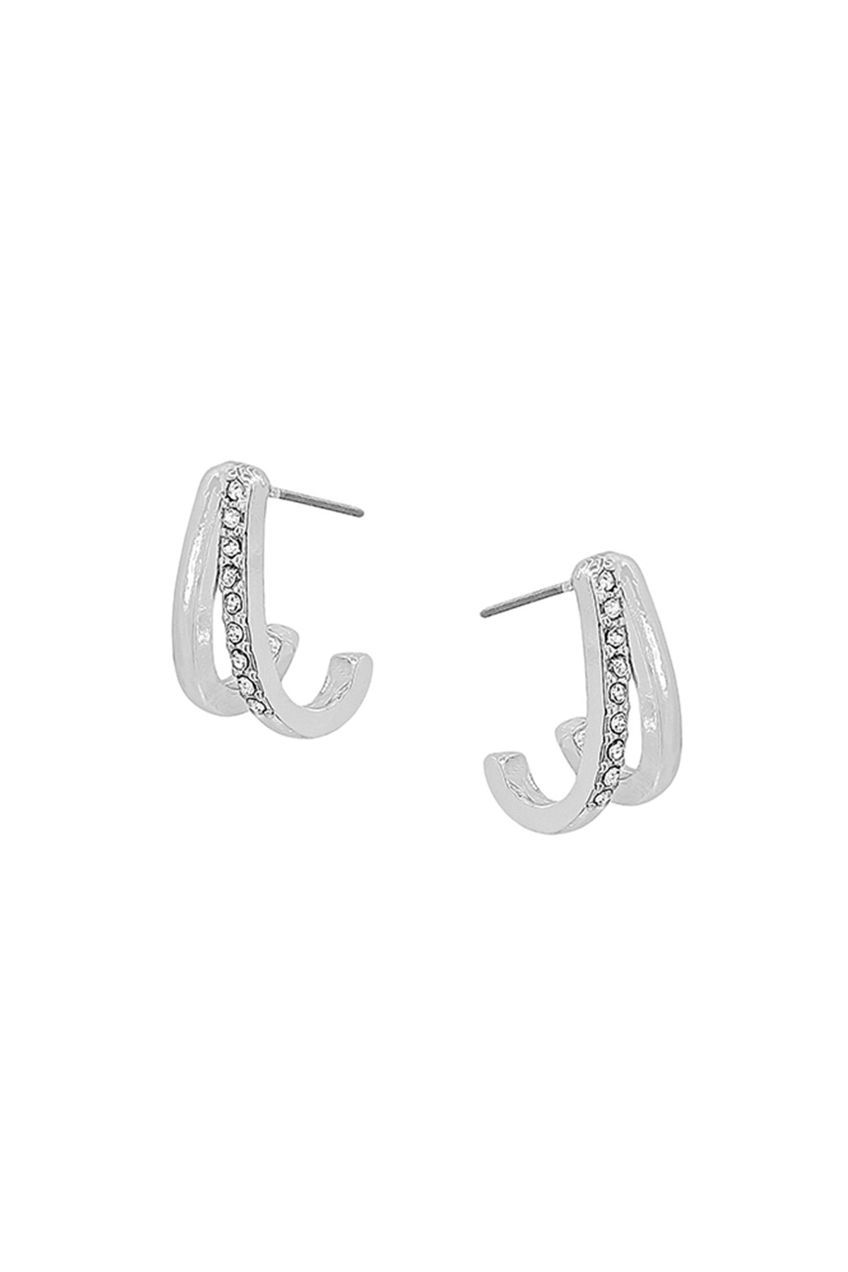 PAVE ACCENT 2 LINES METAL POST EARRING